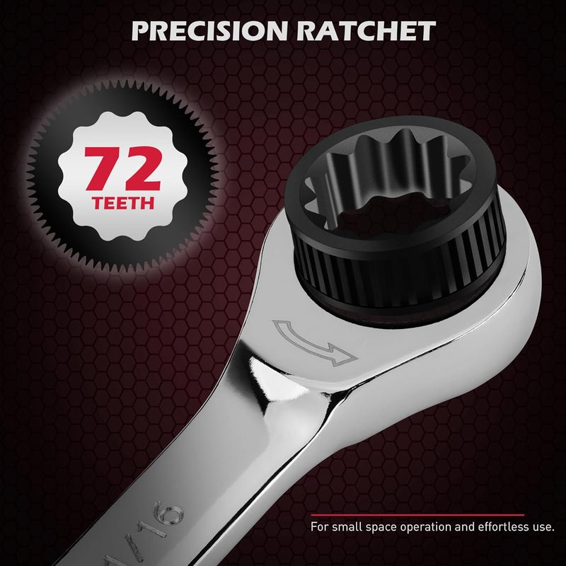 SEDY Premium 24-Piece Ratcheting Wrench Set, SAE & Metric Combination Wrenches, 8-19mm / 1/4"-7/8", 72-Tooth Ratchet Spanners, Chrome Vanadium Steel with Roll-Up Pouch for Mechanics - Image 4